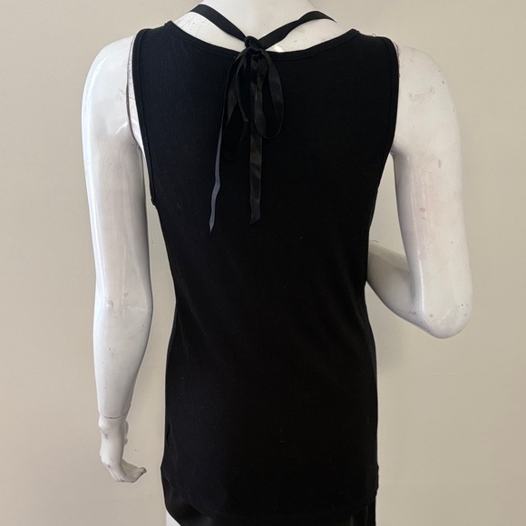 Vintage Y2K Charlotte Russe Black Ribbed Tank w Attached Crystal Flower Necklace - Picture 4 of 7